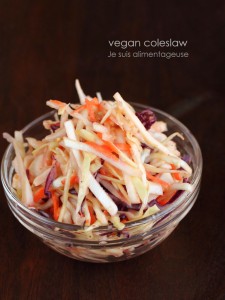 A simple vegan coleslaw: it's crunchy and tangy with just the right amount of sweetness.