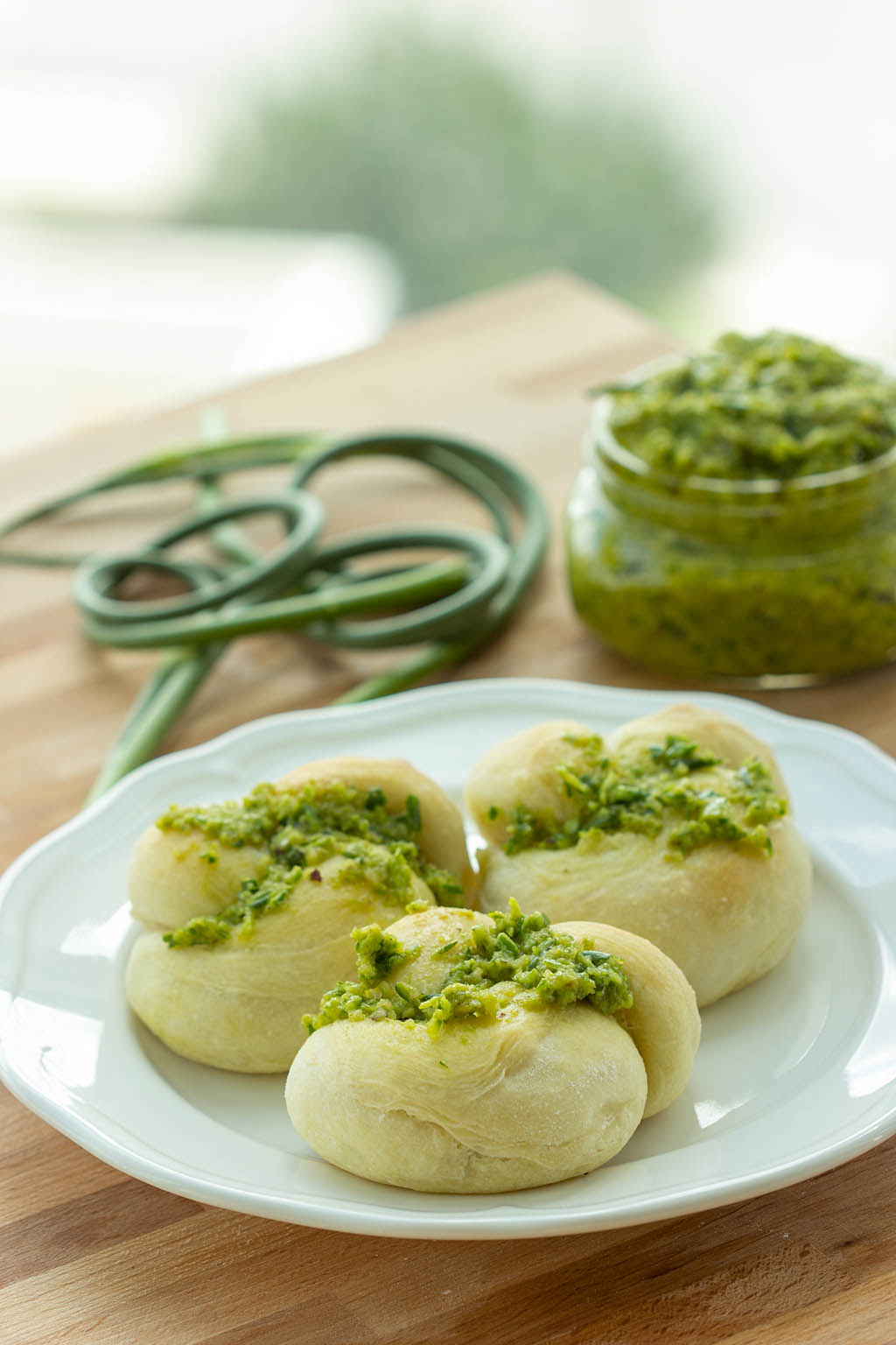 Vegan Garlic Scape Pesto Knots