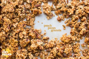 Peach Peach Granola | The Viet Vegan | Clumps of irresistibly crunchy, peachy, granola.