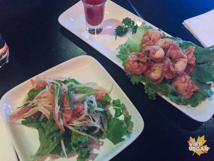 ChuChai Appetizers Som Tum and Fried Dumplings
