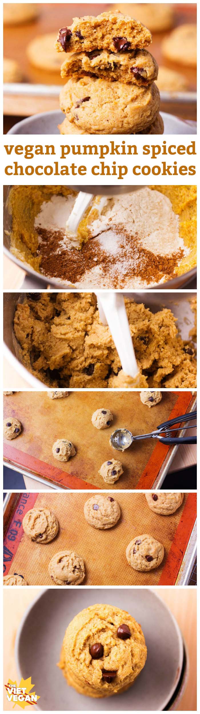 Vegan Pumpkin Spiced Chocolate Chip Cookies | The Viet Vegan | Soft, chewy, spiced with bursts of chocolate that will make your tastebuds swoon =)