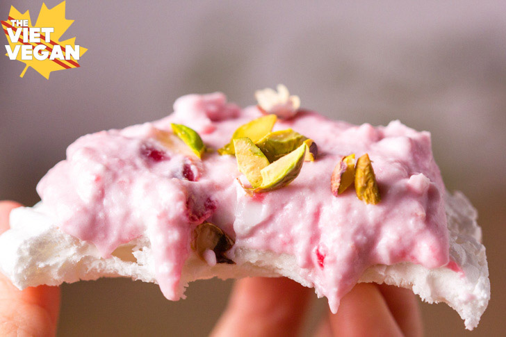 Vegan Meringue Nests with Cranberry Coconut Whip and Crushed Pistachios