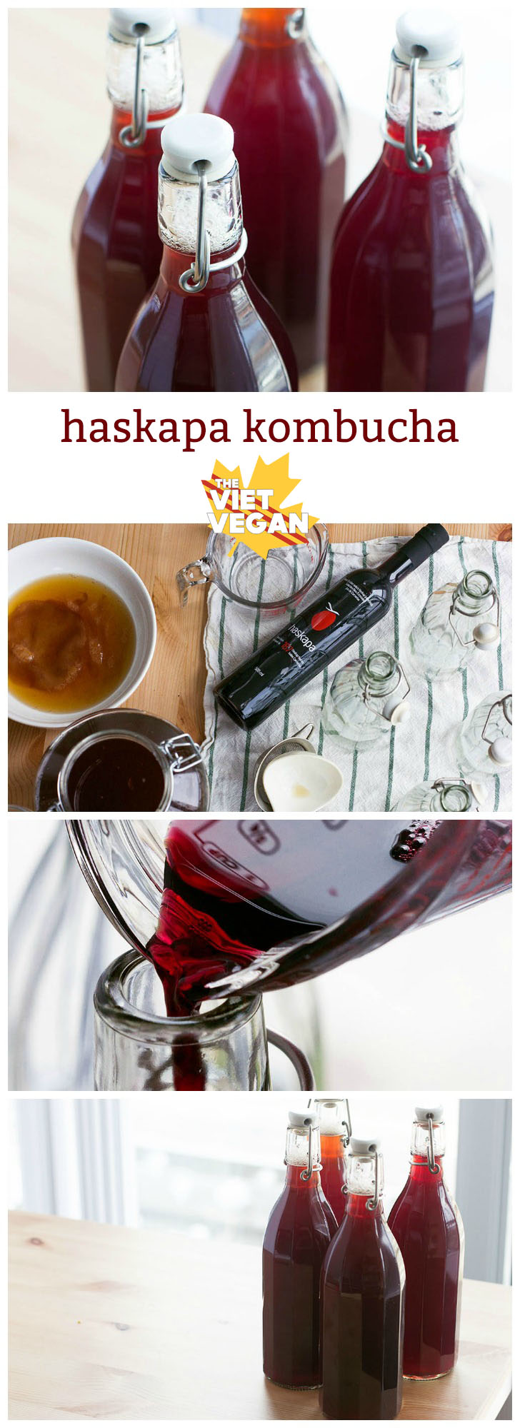 Homemade haskapa Kombucha | The Viet Vegan | Easy to make your own kombucha at home with tea, sugar, a SCOBY, and some haskapa berry juice!