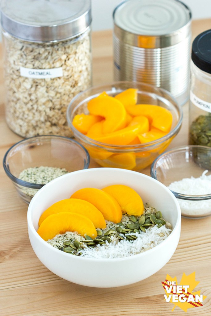 Vegan Oatmeal Peach Breakfast Bowl | The Viet Vegan