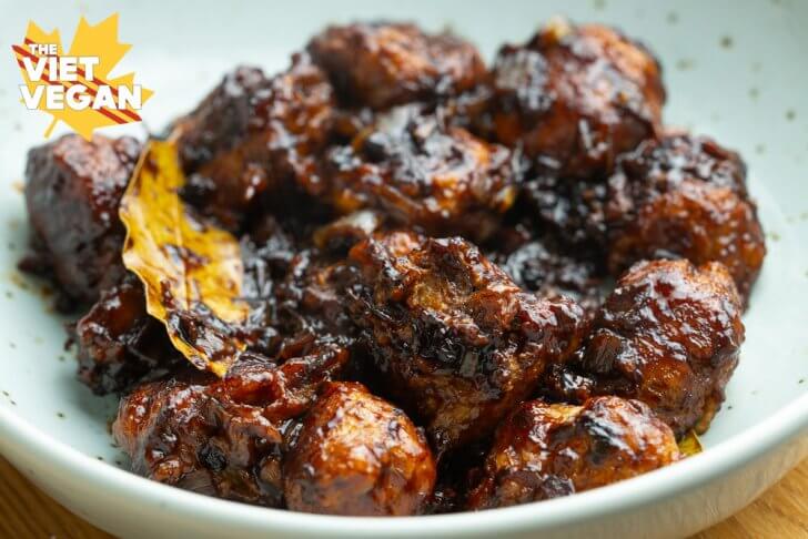 vegan adobo soy bites in a bowl horizontal