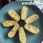 Seven pieces of Vietnamese vegan omelette in a star on a green plate