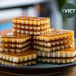 horizontal shot of coffee jellies on a plate