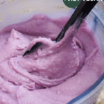 taro paste in a blender, with a black spatula