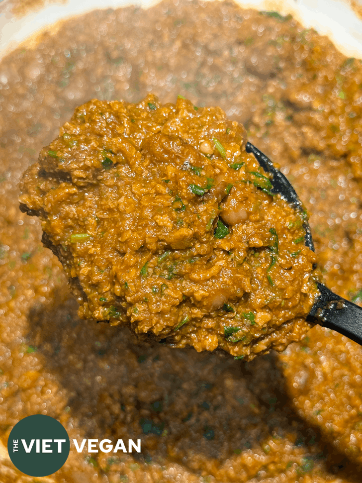 Close up of hidden bell pepper bean stew